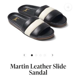 Beek black and white leather slides